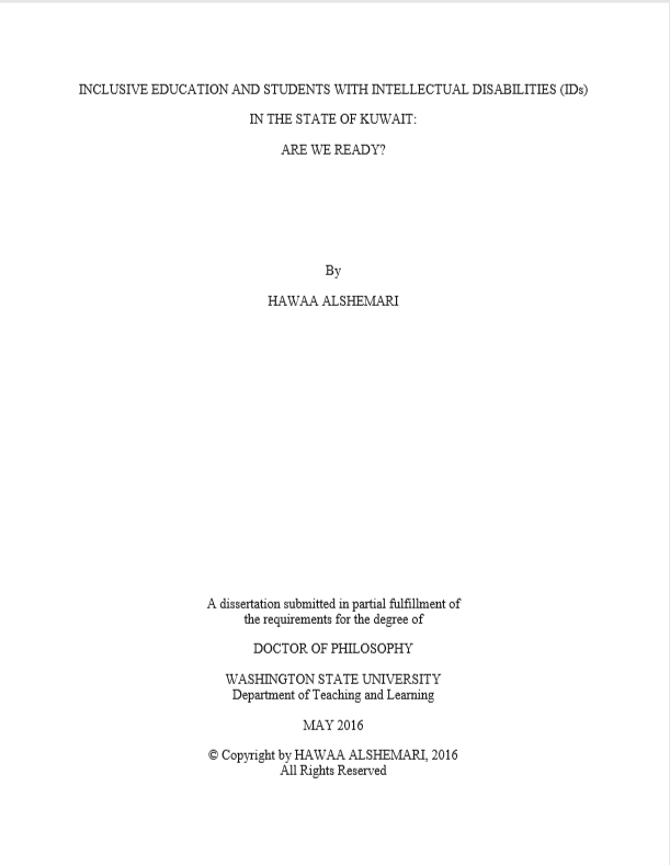 Plain white cover with the auther's name and the title of the research